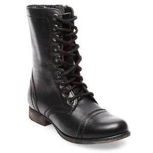 Steve Madden Troopa Black Leather Combat Boots